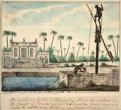 灌漑を示す植民地時代の庭園、1787年頃（紙に水彩） 作： English School