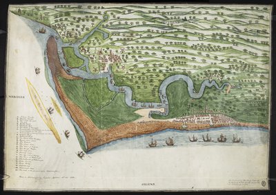 Orford Ness (ベラム) を含む Alderton から Aldborough までのサフォークの海岸の鳥瞰図またはチャートのカラー ファクシミリ コピー 作： English School