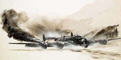 不自由なハリファックス爆撃機が氷の上に着陸 作： English School