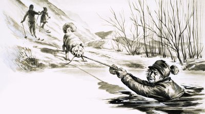 犬が凍ったプールから男を救出 作： English School