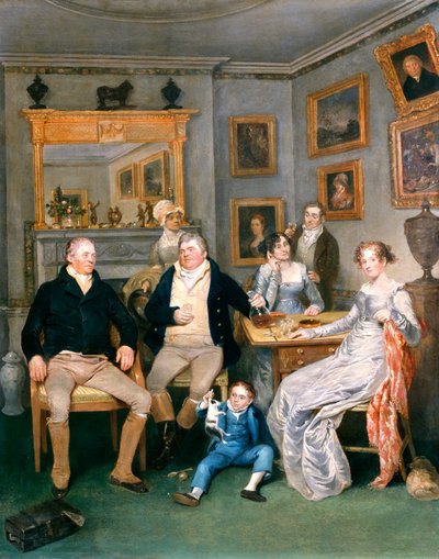 国内のインテリアの家族のシーン、1815-20年 作： English School
