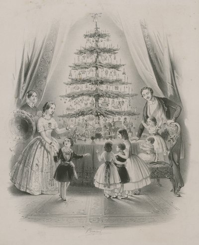 クリスマスツリーの周りに立っている家族 作： English School