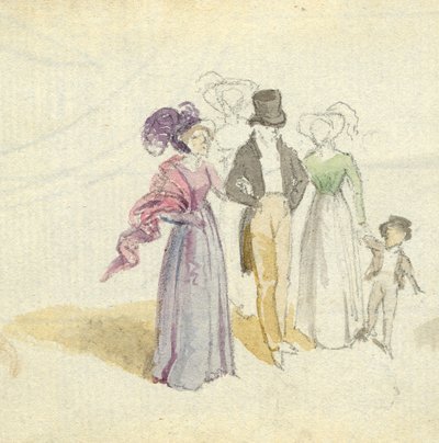 1825年頃の家族の散歩（紙にトイレ） 作： English School