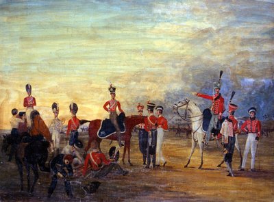 騎馬隊と騎馬隊員のグループとヨークシャーヨーマンリーの男性、1820年頃 作： English School