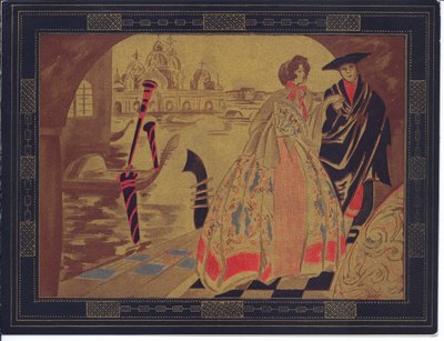 1920年頃のベネチアンシーンの手塗りのフランスポチョアグリーティングカード 作： English School