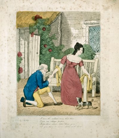1800年頃に提案された男の手塗りのリトグラフシーン 作： English School