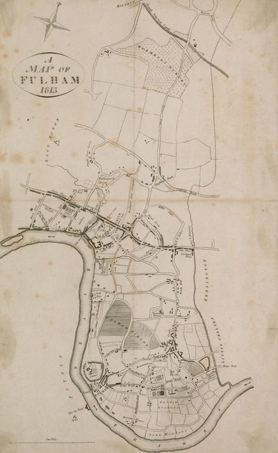 1813年、ロンドンのフラムの地図 作： English School