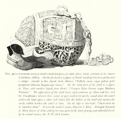 最近のスチュアート展に出品された銀無垢の「メメント・モリ」（死の頭）時計 作： English School