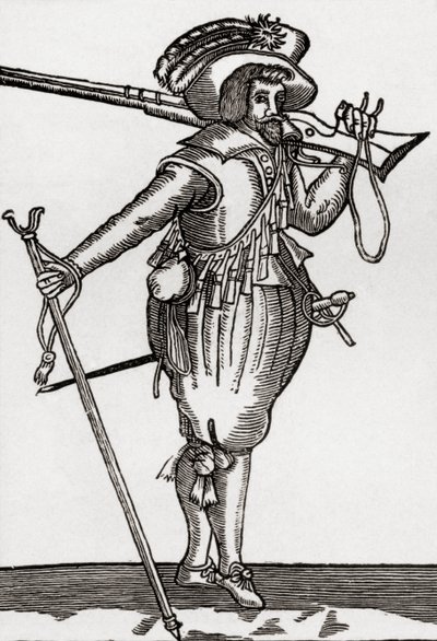 ジェームズ1世の治世中の銃士、1893年に出版されたJRグリーンの「イギリス人の短い歴史」より 作： English School