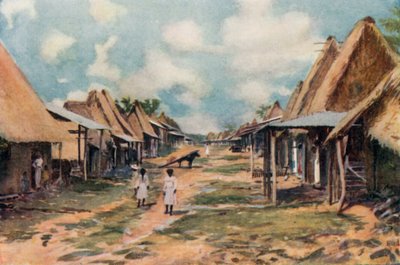 パナマ、先住民の村（カラーリトグラフ） 作： English School