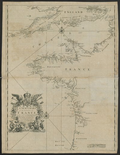 「イギリス海峡を含むフランスの海岸の新しいチャート」、1730年頃（リソ） 作： English School