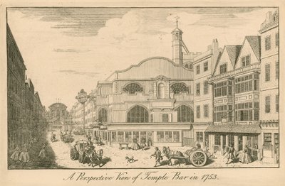 1753年にロンドンのテンプルバーの斜視図 作： English School