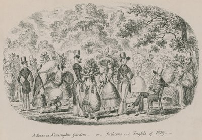 1829年のケンジントンガーデンズまたはファッションと恐怖のシーン 作： English School
