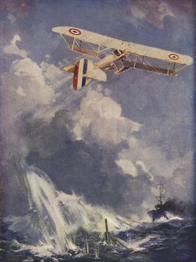 潜水艦を爆撃する水上飛行機 作： English School