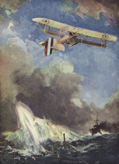 潜水艦を爆撃する水上飛行機 作： English School