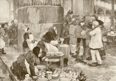 1800年代のパリの炊き出し（リトグラフ） 作： English School