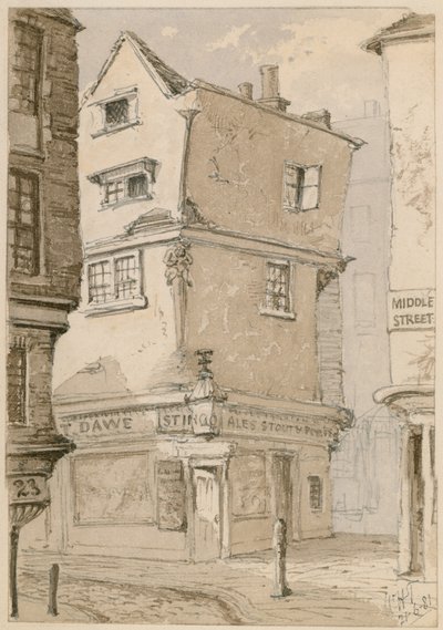 クロスフェア、スミスフィールド、ロンドンの街角、水彩スケッチ、1881年（紙にトイレ） 作： English School