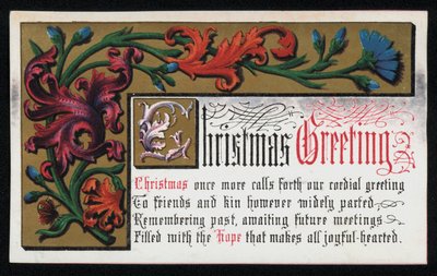 詩と花のスクロールパターン、クリスマスのグリーティングカード。(クロモリト) 作： English School