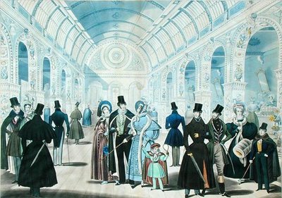 1834年11月から1835年4月までの冬のファッションを描いた、ロンドンのオックスフォード・ストリートにあるパンテオン内の風景で、B.Read & Co. 作： English School