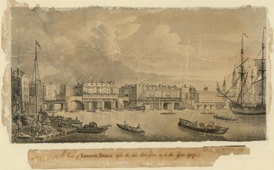 1757年のように後期改造前のロンドン橋の眺め 作： English School