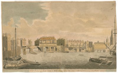 1757年のように変更前のオールドロンドンブリッジの景色 作： English School