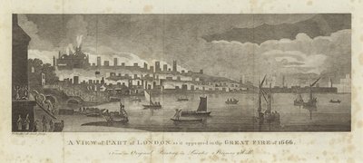 1666年の大火に登場したロンドンの一部の景色 作： English School