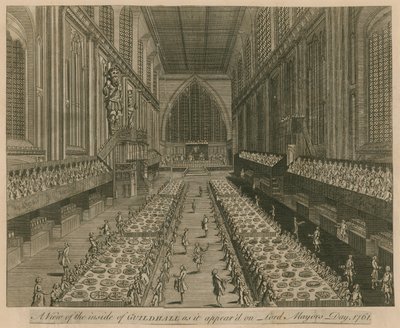市長の日、1761年に登場したロンドンのギルドホールの眺め 作： English School
