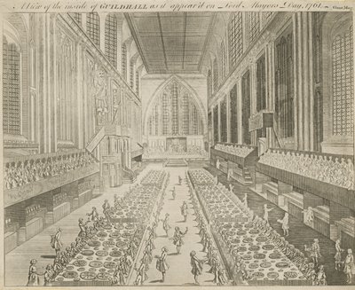1761年の主市長の日に登場したギルドホールの内部の様子 作： English School