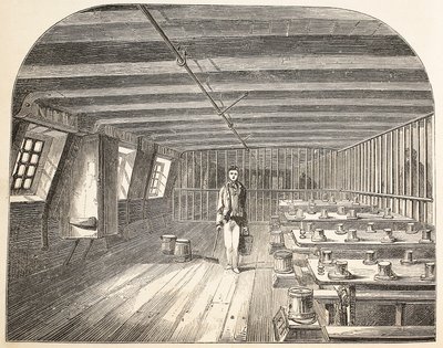 弁護側の病棟には、囚人を夕食に戻すための手配があり、ロンドンの刑務所刑務所のイラストと、ヘンリーメイヒューとパブのジョンビニーによる刑務所の生活の様子が描かれていました。 18 作： English School