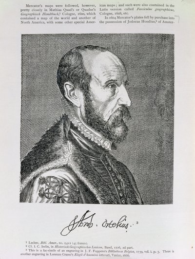 アブラハムオルテリウス（1527〜98年）の「アメリカの物語と批評の歴史」第4巻のイラスト、1886年 作： English School