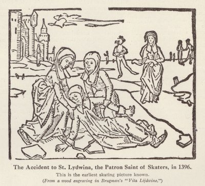 1396年にスケーターの守護聖人である聖リドウィナに事故が発生（リトグラフ 作： English School