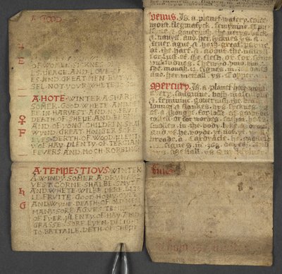 追加。 17367、年鑑からの f.10r、ドミニカル文字と黄金の数字の表を含む。 移動可能なごちそうを見つけるための指示。 聖人のカレンダー、エポック、イギリスの君主のリスト、天気予報、干支の影響 (vell 作： English School