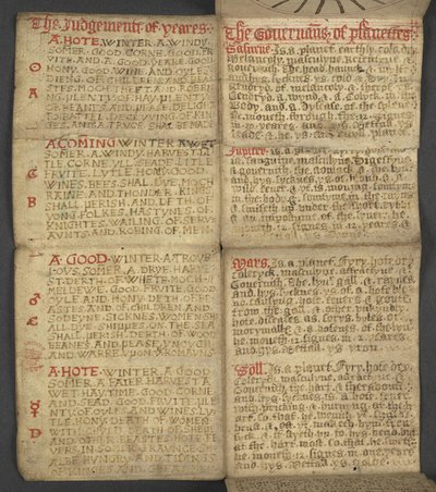 追加。 17367、年鑑からの f.9r、ドミニカル文字と黄金の数字の表を含む。 移動可能なごちそうを見つけるための指示。 聖人のカレンダー、エポック、英国の主権者のリスト、天気予報、黄道十二宮の影響 (vellu 作： English School