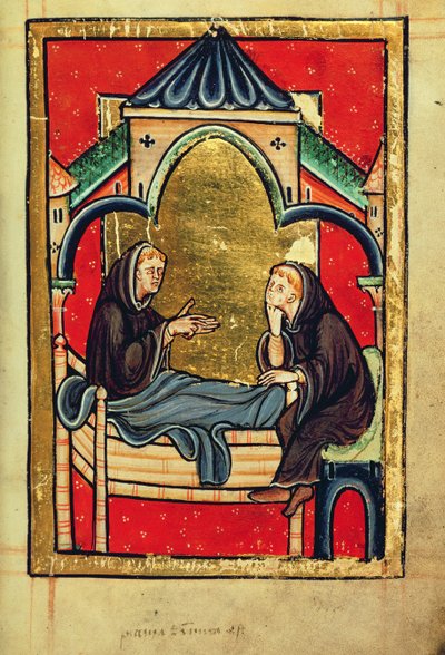 追加 39943 f.21 Boisil、カスバートのメルローズでの前任者、「聖カスバートの生涯と奇跡」より、Bede, Latin (Durham) (vellum) 作： English School