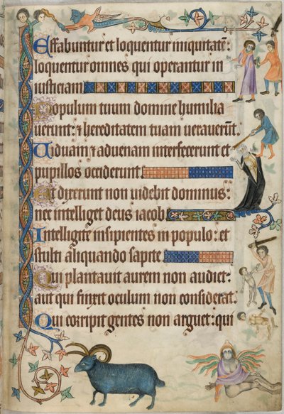 追加。 42130 、f.169、詩篇 93、殺人シーン、「Luttrell Psalter」から、c.1325-35 (ベラム) 作： English School