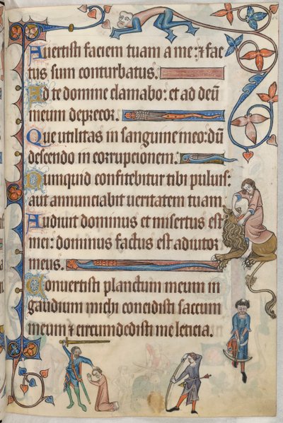 追加。 42130、f.56、詩篇 29、「Luttrell Psalter」からのランカスターのトーマスの処刑、c.1325-35 (ベラム) 作： English School