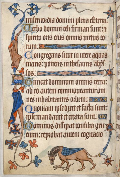 追加。 42130、f.61v、詩篇 32、翼のある馬、「Luttrell Psalter」から、c.1325-35 (ベラム) 作： English School