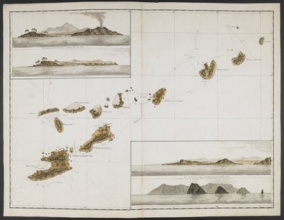 MS 15500 f.17 太平洋と南洋を通るレゾリューション号でのクック船長の航海中に撮影された 22 の海図、岬の眺めなどを追加 作： English School