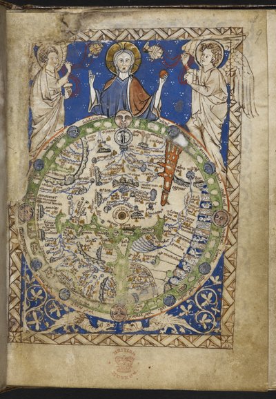 MS 28681 f.9 Psalter を追加、追加の賛美歌と祈り、中世の世界地図 (