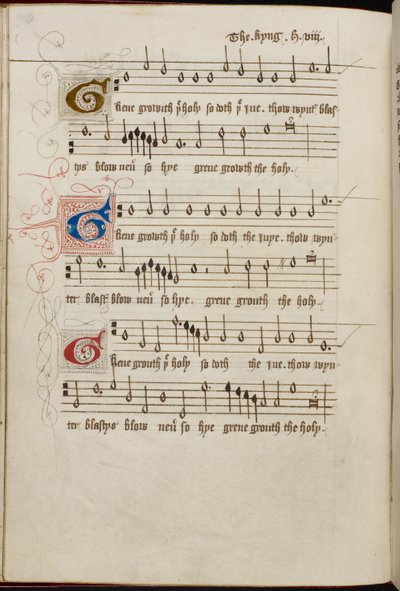 MS 31922 を追加、f. 37v、ヘンリー 8 世の「Green Groweth the Holly」（ベラム） 作： English School