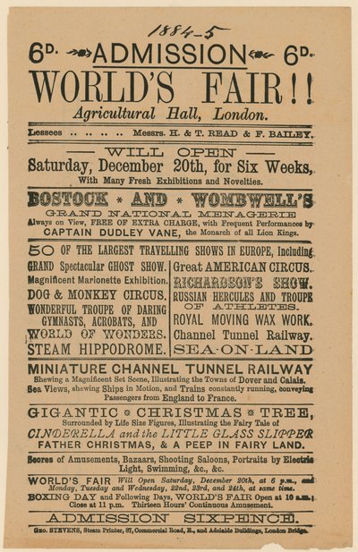 ワールドフェアへの入場、農業ホール、イズリントン、188485 作： English School