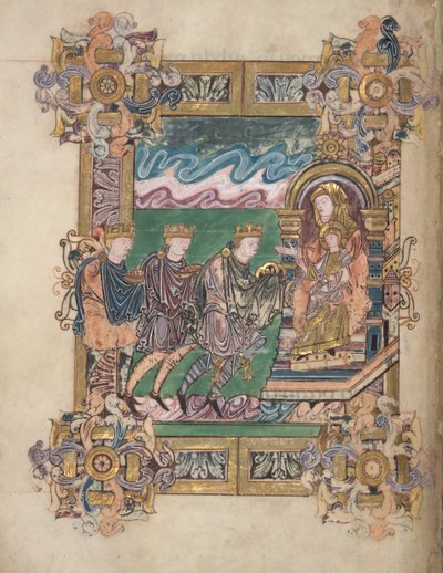 マギの崇拝、追加。 49598、f.24v、聖エゼルウォルドの祝祷会、971-984（ベラム）から 作： English School