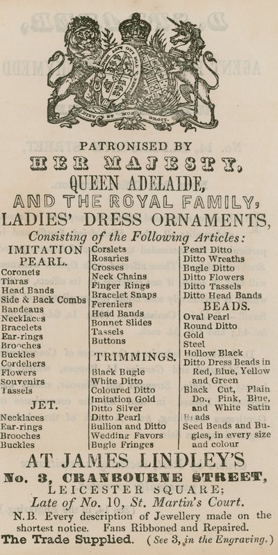 James Lindleys、3 Cranbourne Street、Leicester Square、ロンドンの広告 作： English School