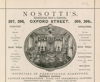 Nosottis家具店、397-399オックスフォードストリートの広告 作： English School