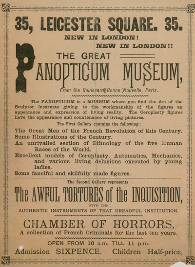 グレートパノプティクムミュージアムの宣伝、35レスタースクエア、ロンドン、1854 作： English School