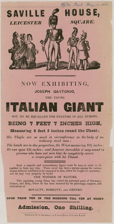 若いイタリアの巨人、ジョセフガントニオの登場を宣伝する 作： English School