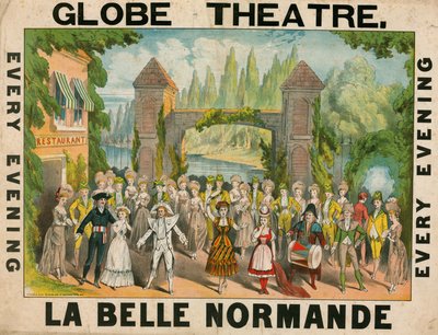 ロンドングローブシアターの広告、ラベルノルマンドの広告 作： English School