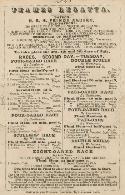 テムズレガッタの広告、1843年 作： English School