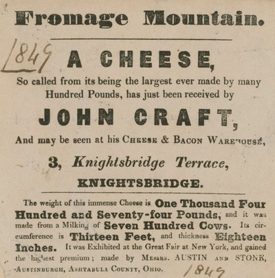 Fromage Mountainと呼ばれるチーズの展示会の広告 作： English School