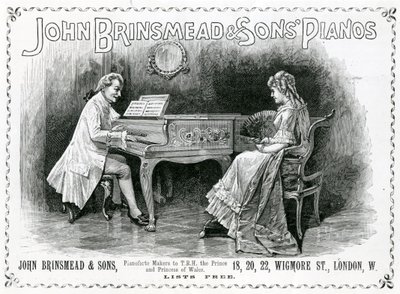 広告「John Brinsmead and Sons Pianos」、「The Graphic」1891年7月4日号のイラスト（エングレービング 作： English School